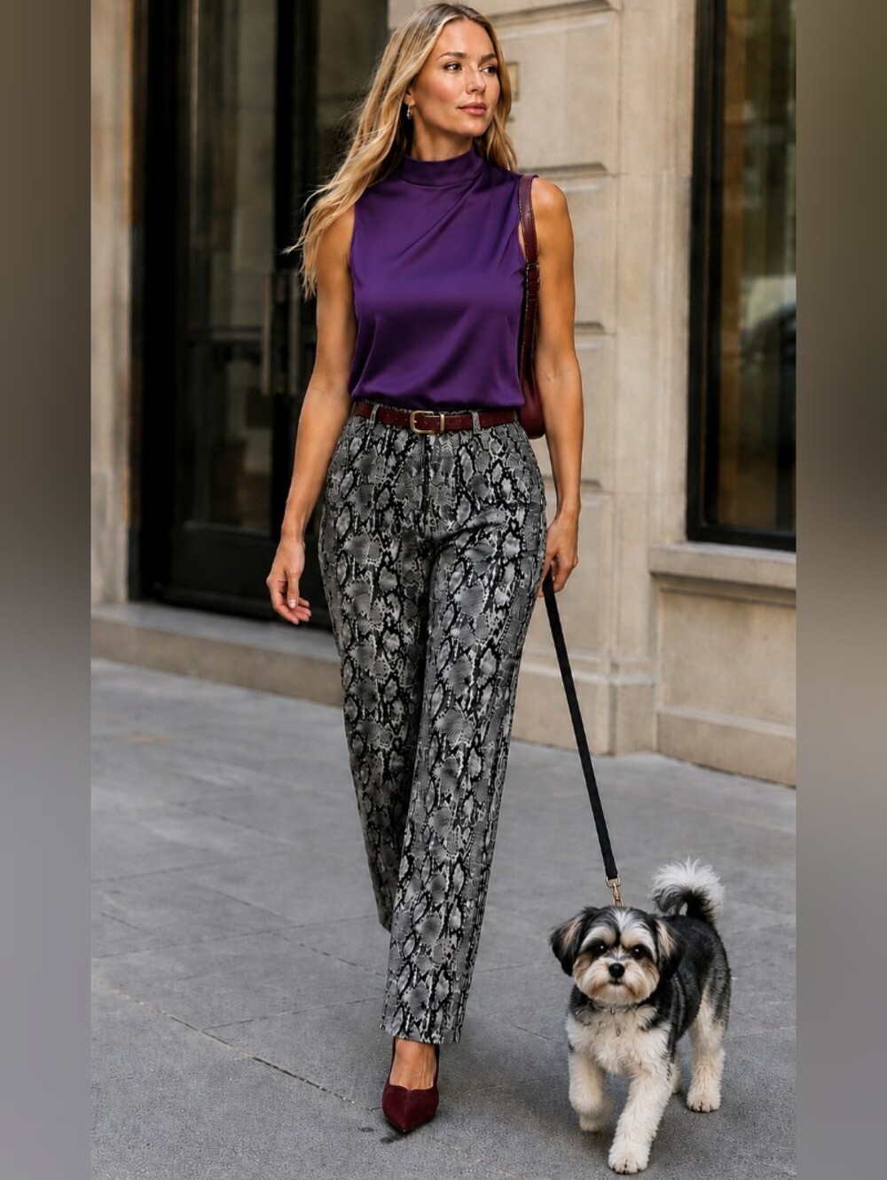 MANGO🎀MNG Snakeskin Print Slim High Rise Viscose Gray Pants Sz: 10